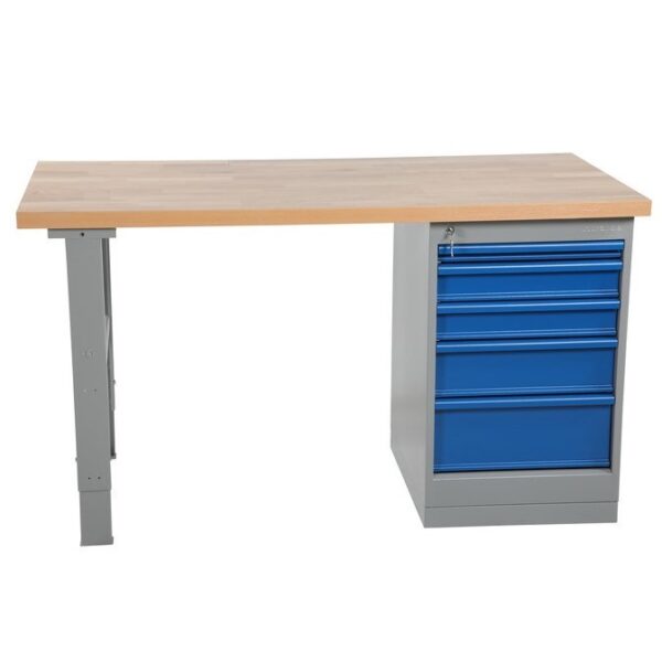 Arbejdsbord, 5 skuffe, 1600mm, Eg plade