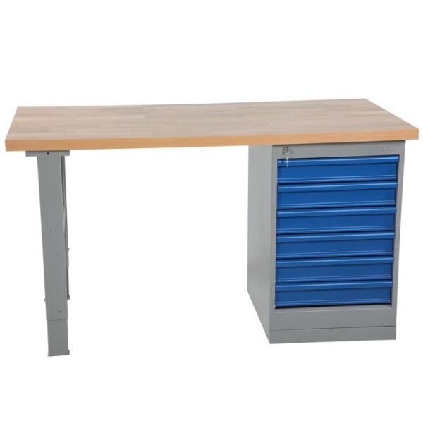 Arbejdsbord, 6 skuffe, 2000mm, Eg plade