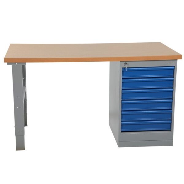 Arbejdsbord, 6 skuffe, 2000mm, Oliehærdet plade